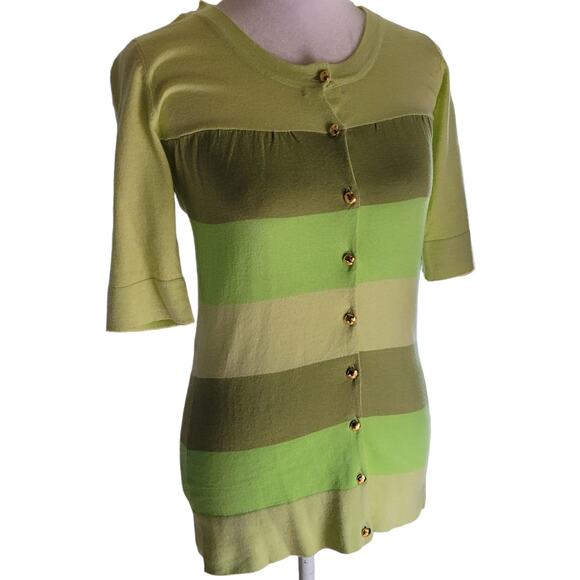 Charlotte Tarontola Lime Green Striped Jeweled Sweater Sz XS Preppy Fairy Twee - Picture 3 of 7